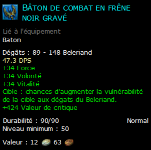 Bâton de combat en frêne noir gravé