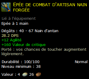 Epée de combat d'artisan nain forgée