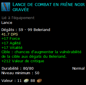 Lance de combat en frêne noir gravée