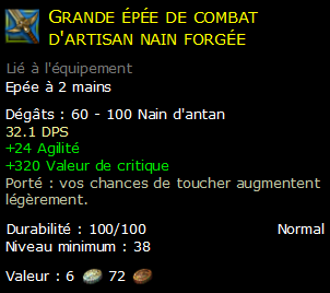 Grande épée de combat d'artisan nain forgée