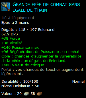 Grande épée de combat sans égale de Thain