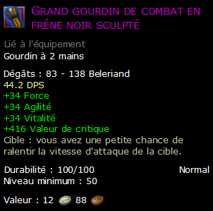 Grand gourdin de combat en frêne noir sculpté