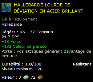 Hallebarde lourde de déviation en acier brillant