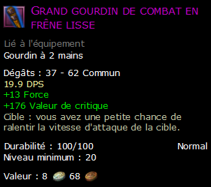 Grand gourdin de combat en frêne lisse