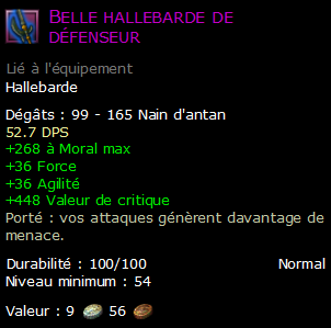 Belle hallebarde de défenseur