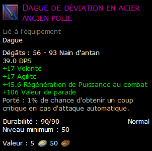 Dague de déviation en acier ancien polie