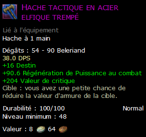 Hache tactique en acier elfique trempé