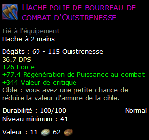 Hache polie de bourreau de combat d'Ouistrenesse