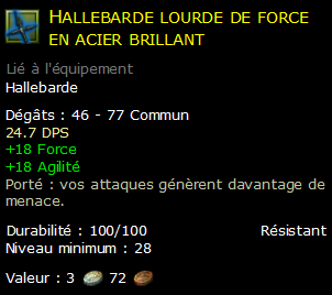 Hallebarde lourde de force en acier brillant