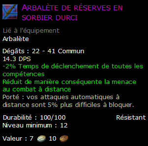 Arbalète de réserves en sorbier durci