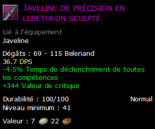 Javeline de précision en lebethron sculpté