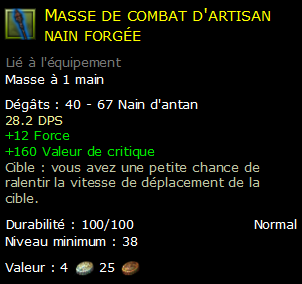 Masse de combat d'artisan nain forgée