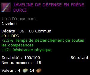 Javeline de défense en frêne durci