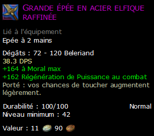 Grande épée en acier elfique raffinée