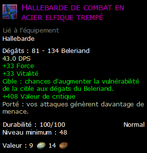 Hallebarde de combat en acier elfique trempé