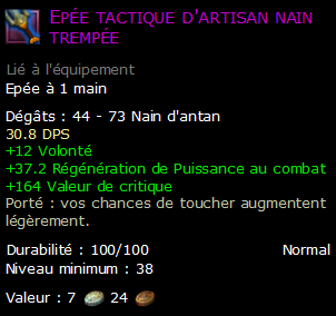 Epée tactique d'artisan nain trempée