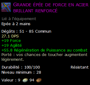 Grande épée de force en acier brillant renforcé