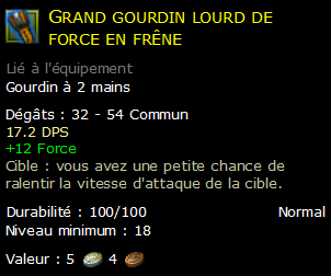 Grand gourdin lourd de force en frêne