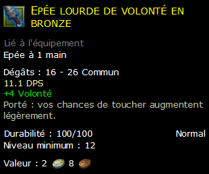 Epée lourde de volonté en bronze