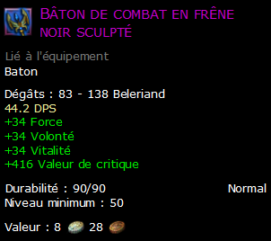 Bâton de combat en frêne noir sculpté