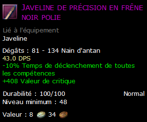 Javeline de précision en frêne noir polie