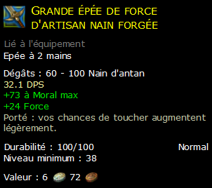 Grande épée de force d'artisan nain forgée