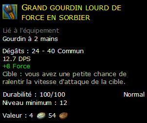 Grand gourdin lourd de force en sorbier