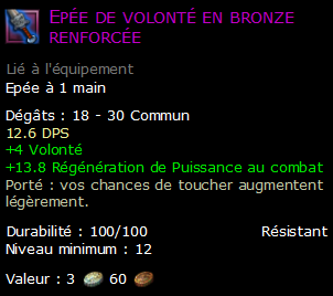 Epée de volonté en bronze renforcée