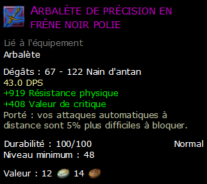 Arbalète de précision en frêne noir polie