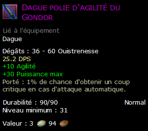 Dague polie d'agilité du Gondor