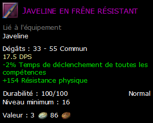 Javeline en frêne résistant