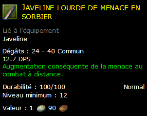 Javeline lourde de menace en sorbier