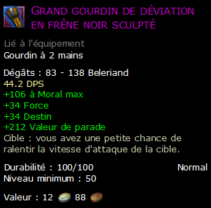 Grand gourdin de déviation en frêne noir sculpté