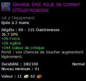 Grande épée polie de combat d'Ouistrenesse