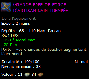 Grande épée de force d'artisan nain trempée