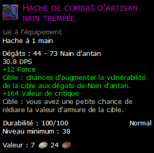 Hache de combat d'artisan nain trempée