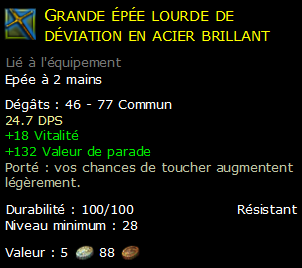 Grande épée lourde de déviation en acier brillant