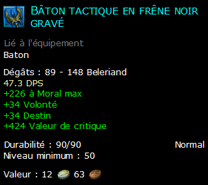 Bâton tactique en frêne noir gravé