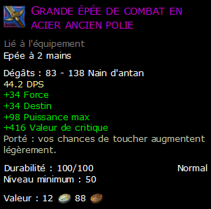 Grande épée de combat en acier ancien polie