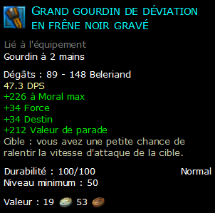 Grand gourdin de déviation en frêne noir gravé