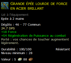 Grande épée lourde de force en acier brillant