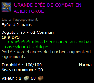 Grande épée de combat en acier forgé