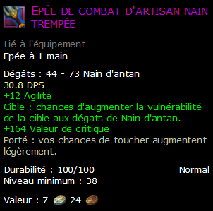 Epée de combat d'artisan nain trempée