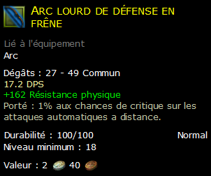 Arc lourd de défense en frêne