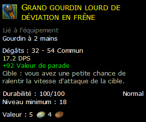 Grand gourdin lourd de déviation en frêne