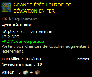 Grande épée lourde de déviation en fer