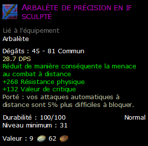 Arbalète de précision en if sculpté