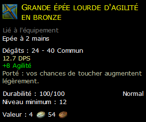 Grande épée lourde d'agilité en bronze