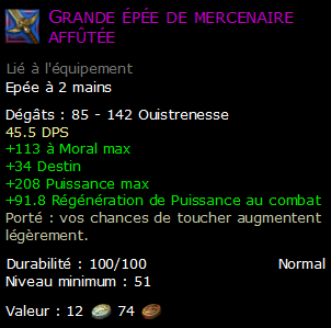 Grande épée de mercenaire affûtée