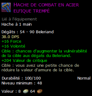 Hache de combat en acier elfique trempé